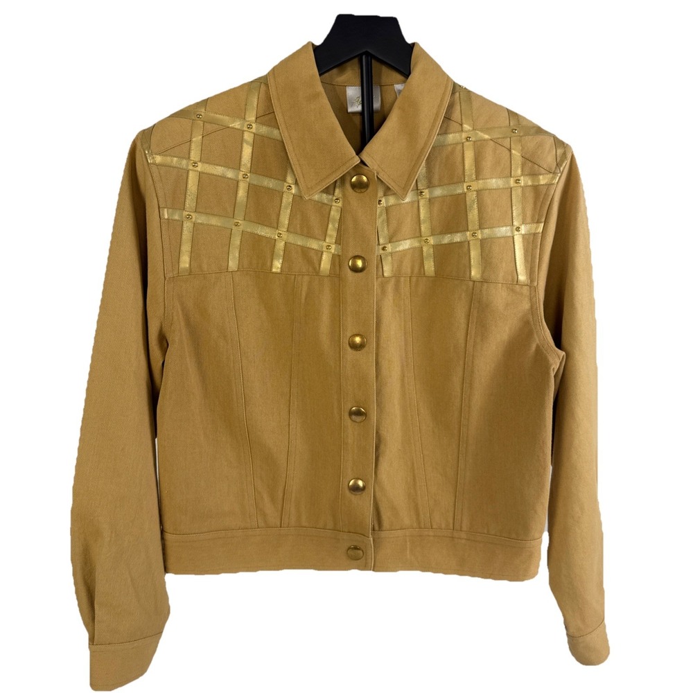Apart Vintage Tanā Cotton Jacket Gold Metallic Lattice Studded Denim Style Sz 12